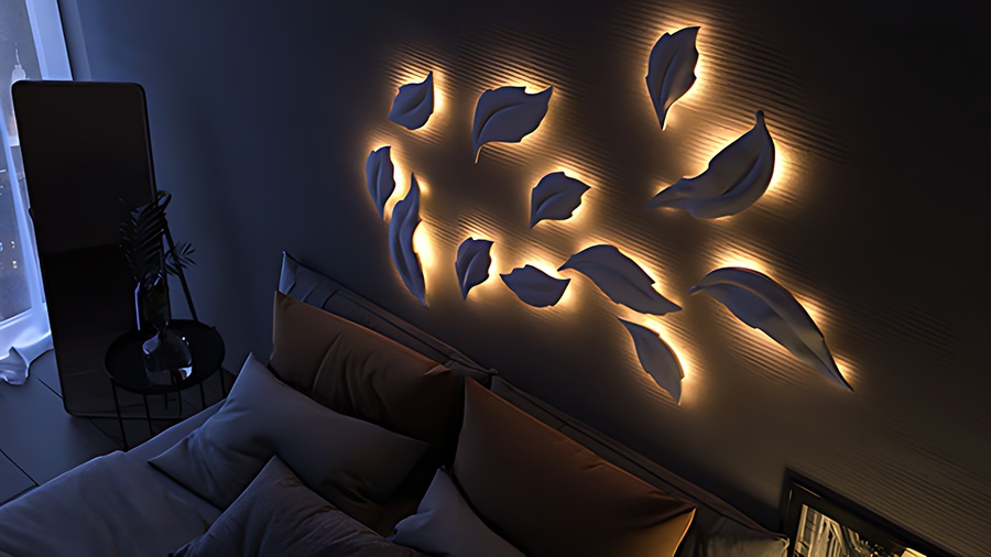 3D-gipspanel med belysning LED Blader